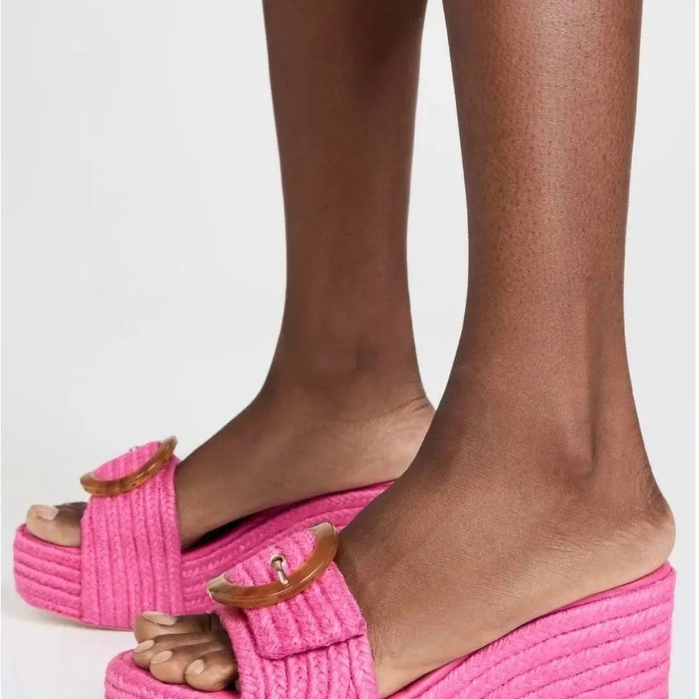 Cult Gaia Cleia Platform Sandal Dragon Fruit Pink Braided Jute Buckle 39 US 9